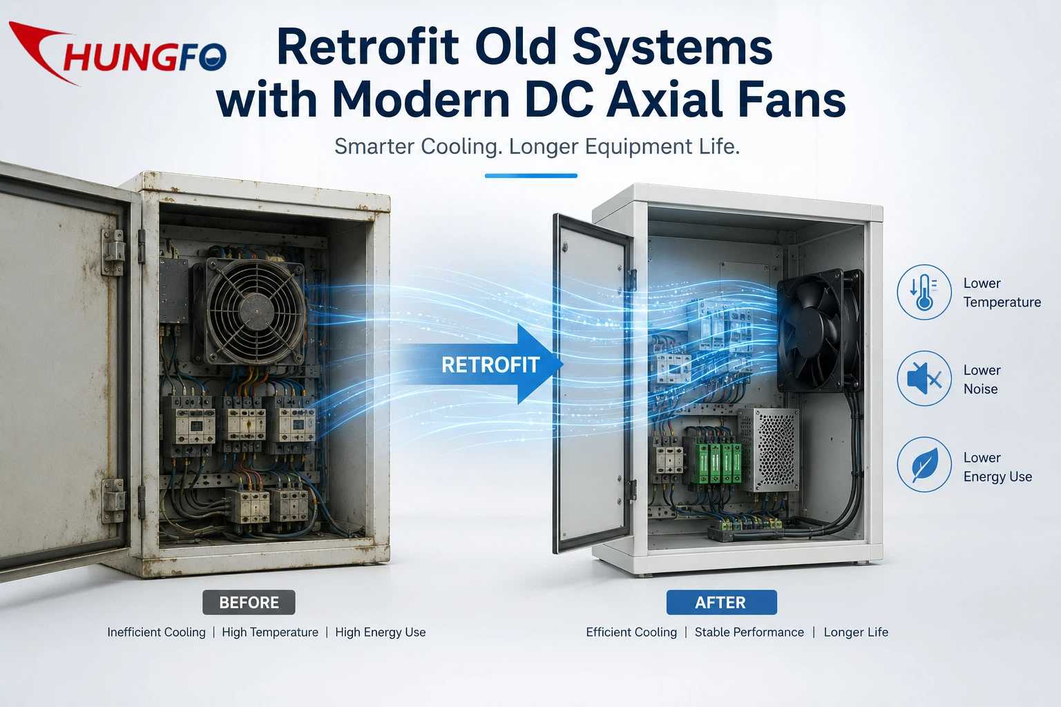 Welche technischen Schritte sind erforderlich, um ein altes System mit einem modernen DC-Axiallüfter nachzurüsten?