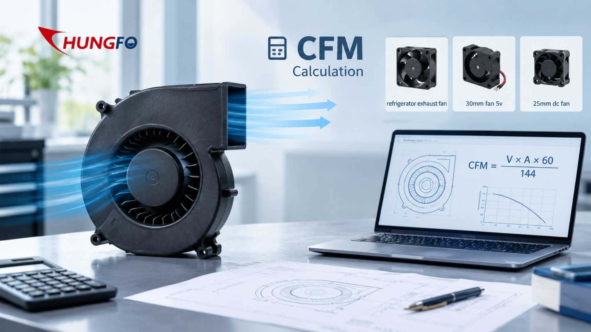 Wie können Sie den erforderlichen CFM-Wert für ein Gehäuse mit Kunststoff-Radialventilator berechnen?